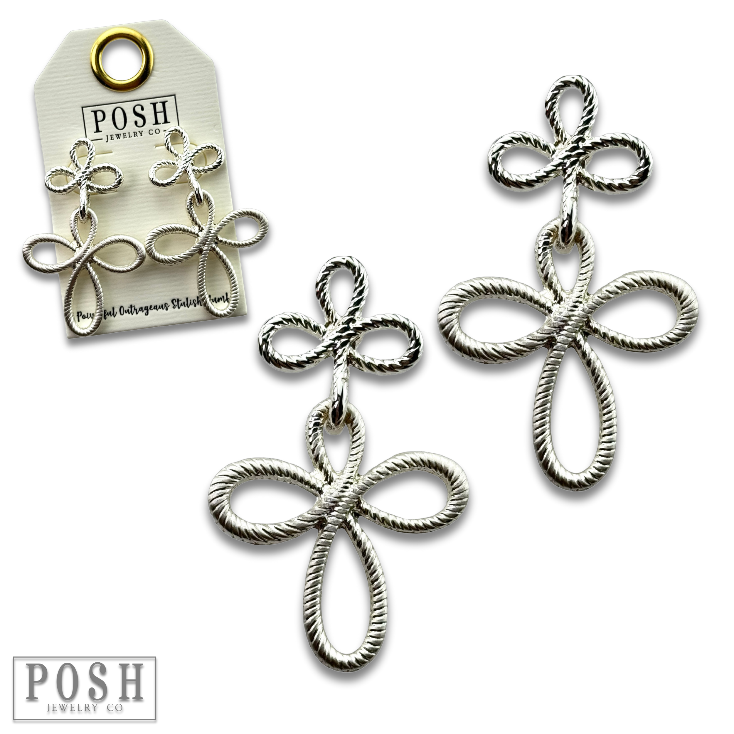 Pink Panache Brands - Vente Boucles d'oreilles pendantes - Boucle d'oreille texturée à double croix1