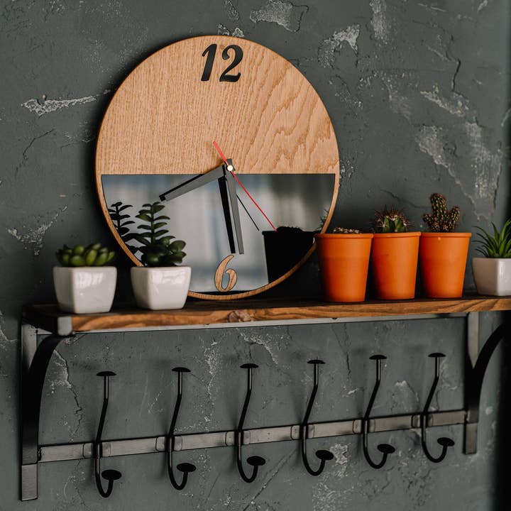 PromiDesign - Wholesale Wall Clock - Wood and Acrylic Glass Wall Clock - Half Black Shiny Detail