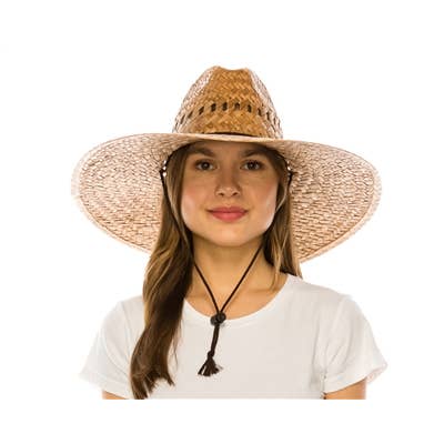 DNMC - Wholesale Straw Hat - Women's - UPF 50+ Palm Leaf Straw Lifeguard Hat - Made in Mexico
