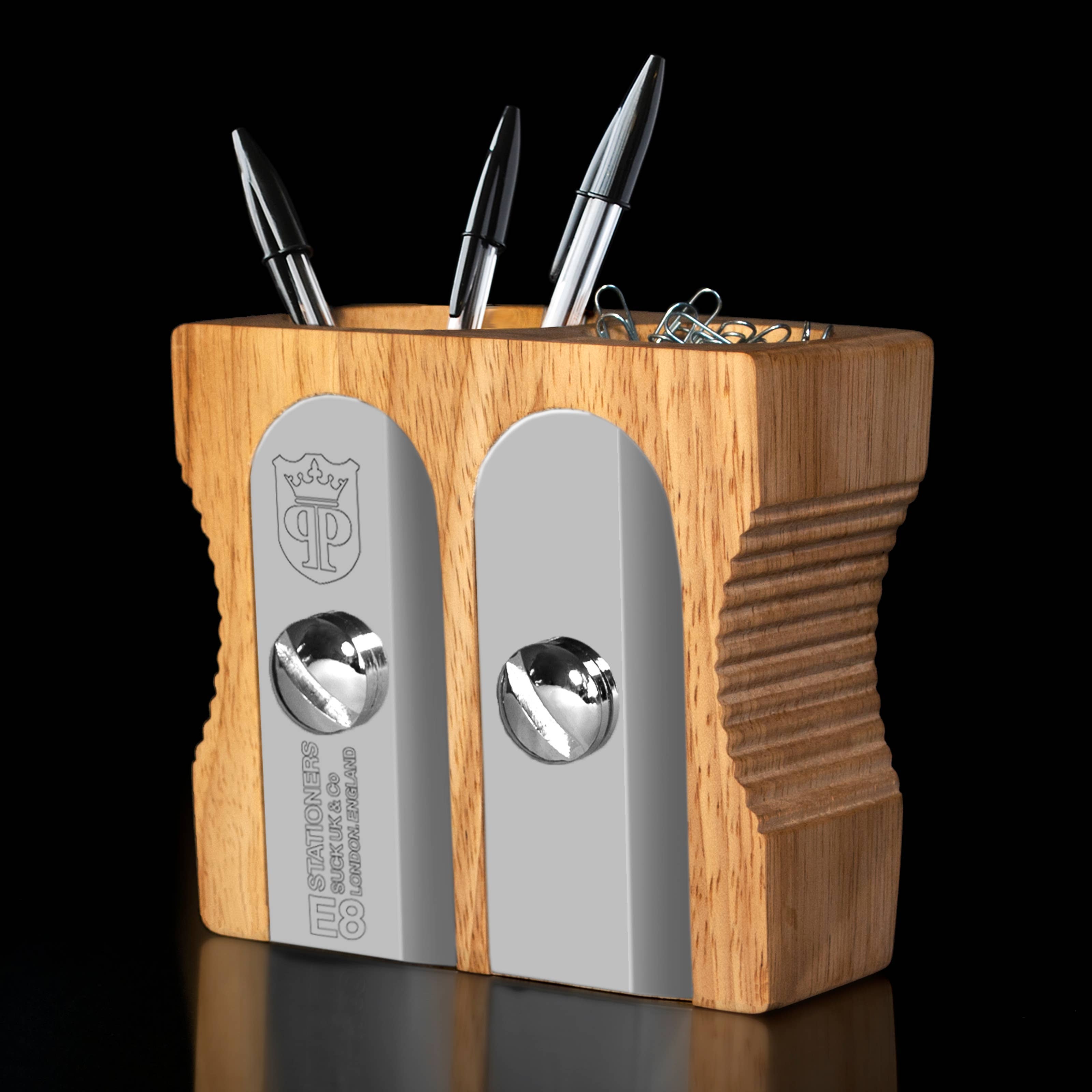 Luckies of London – wholesale Desk organiser – Wooden Sharpener Desk Tidy - Double1