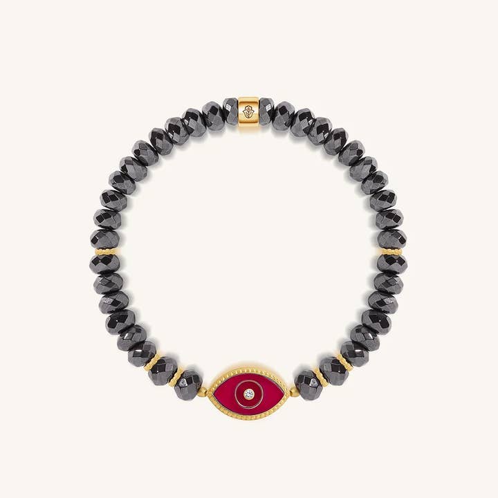Guardian Flow Evil Eye Hematite & Guava Agate Bracelet for wholesale by Karma And Luck