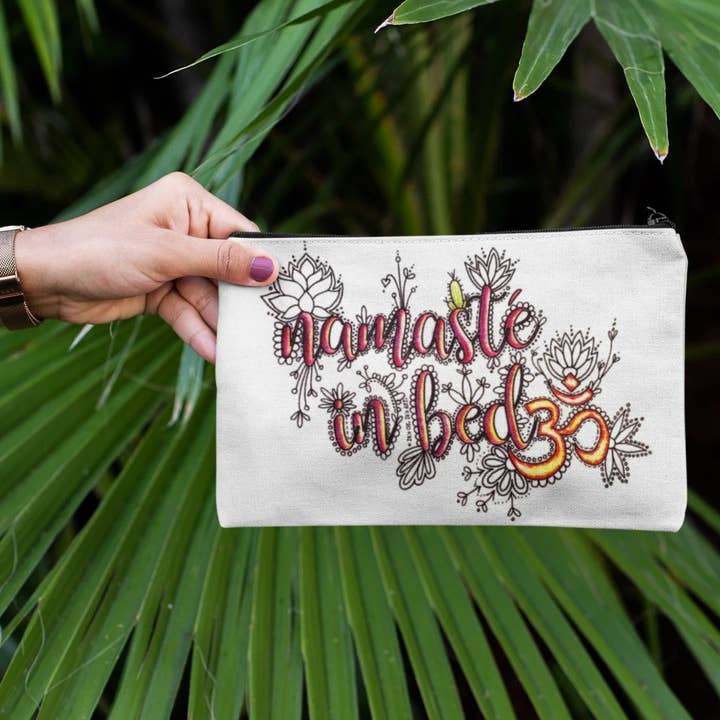 Namaste In Bed Travel Zip Pouch for wholesale by It's OK. It's ART.