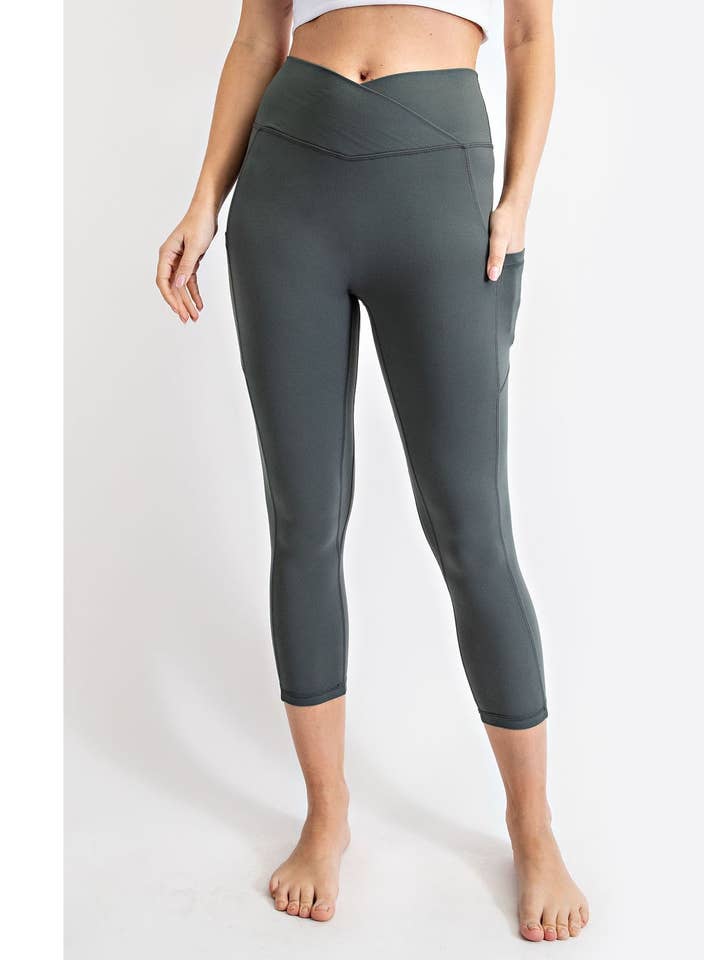 V WAIST CAPRI LENGTH LEGGINGS for wholesale by Rae Mode
