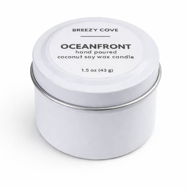 Breezy Cove - Wholesale Travel Candles - Oceanfront Beach Candle, Mini Tin Candle, Coconut Soy2