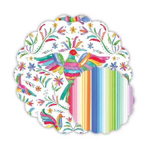 Ensemble de napperons à imprimé Otomi avec oiseaux et rayures serapées pour la vente par RosanneBeck Collections