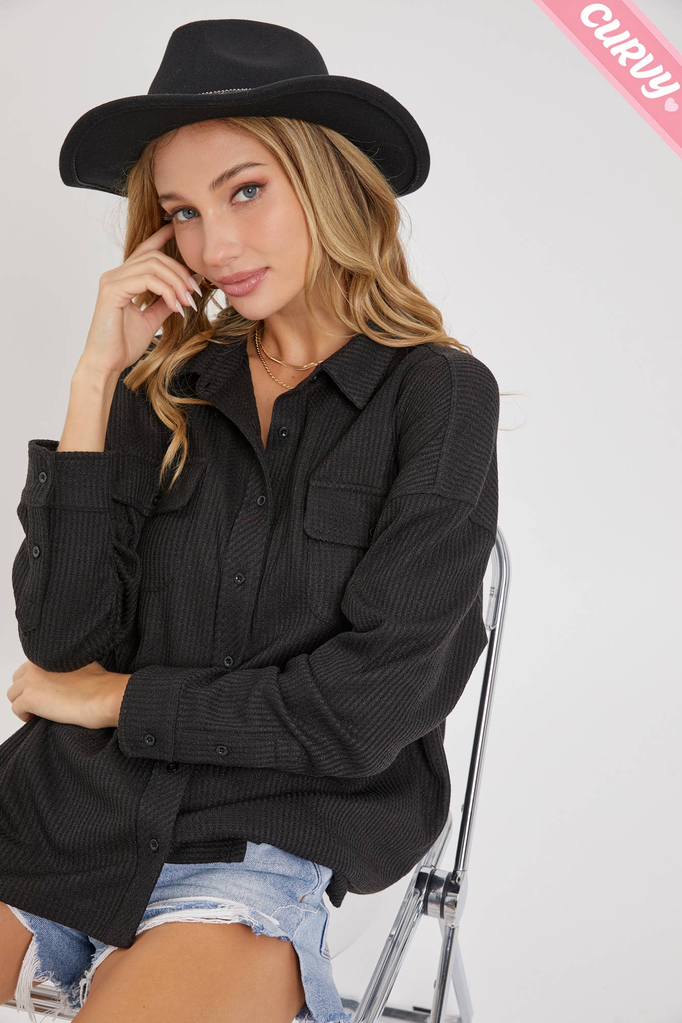 Sweet Lovely by Jen - Wholesale Button Down Shirt - Women&#x27;s - PLUS SIZE BUTTON DOWN OVERSIZED SHIRTS35