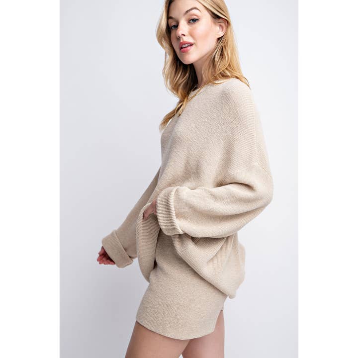 Sweet Generis - Wholesale Lounge Set - Women's - SWEATER OVERSIZE TOP WITH CASUAL BIKER SHORT SET