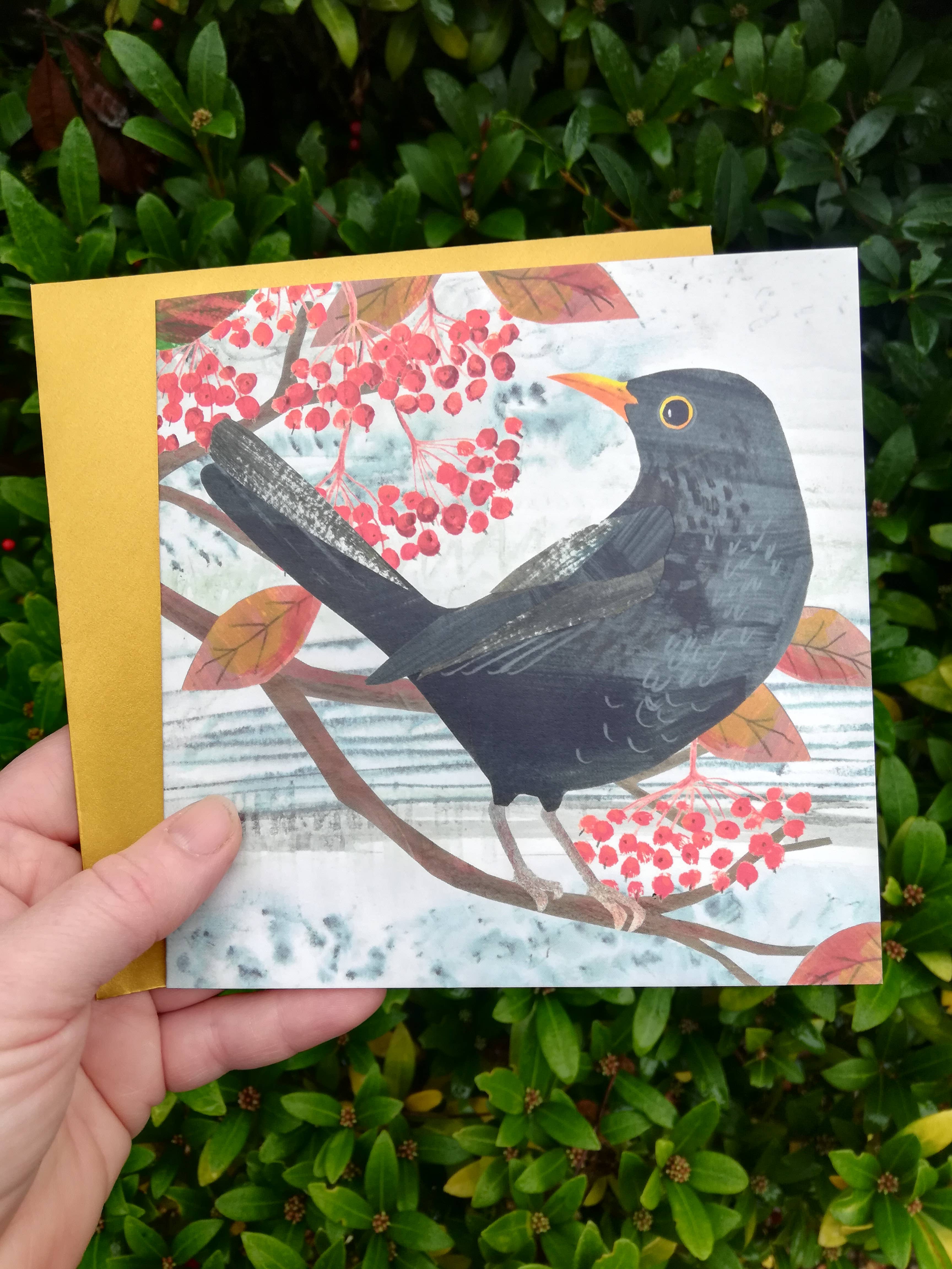 Kate Read Illustration - Wholesale Christmas Card - Blackbird in the Snow Blank Christmas Greetings Card3