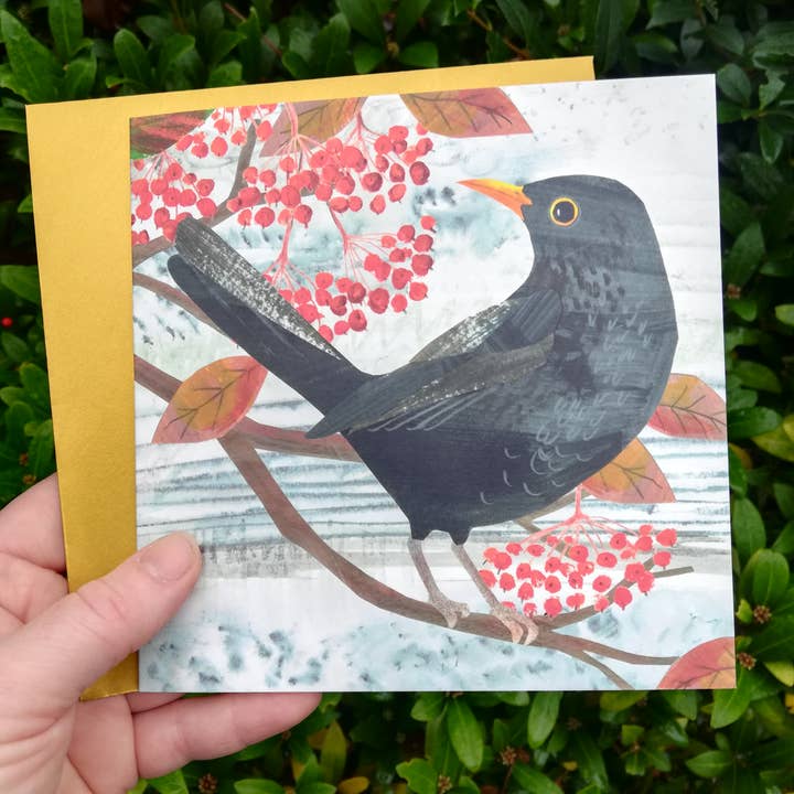 Kate Read Illustration - Wholesale Christmas Card - Blackbird in the Snow Blank Christmas Greetings Card3