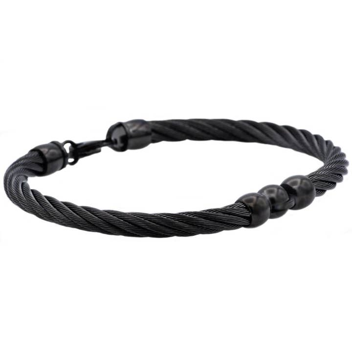 Armreif aus schwarz beschichtetem Edelstahldraht für Herren für den Großhandel von Blackjack Mens Jewelry
