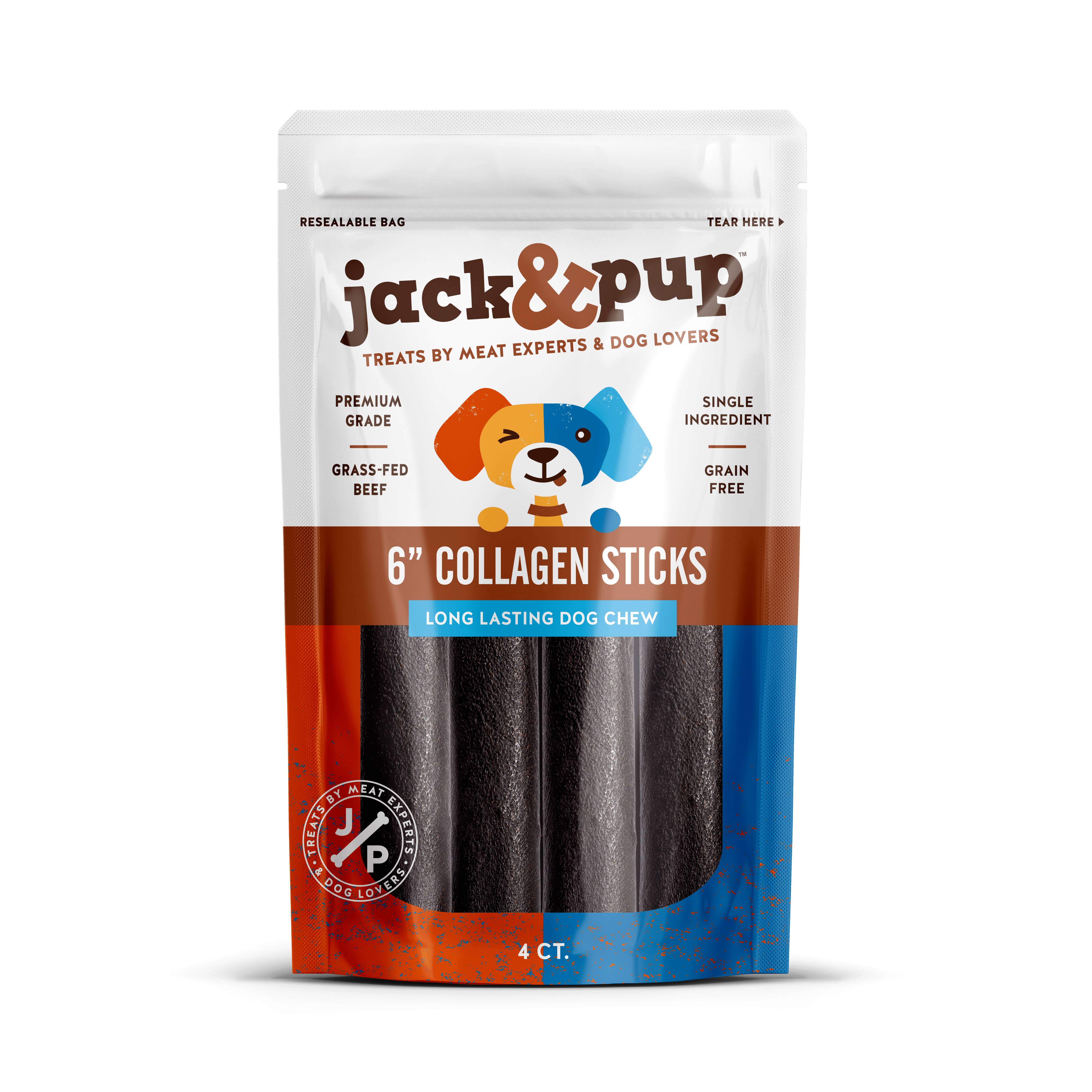 J&C PET SUPPLY LLC - Wholesale Pet Treats - Dog - 6" Collagen Sticks 4 Pack Jack & Pup Dog Treats