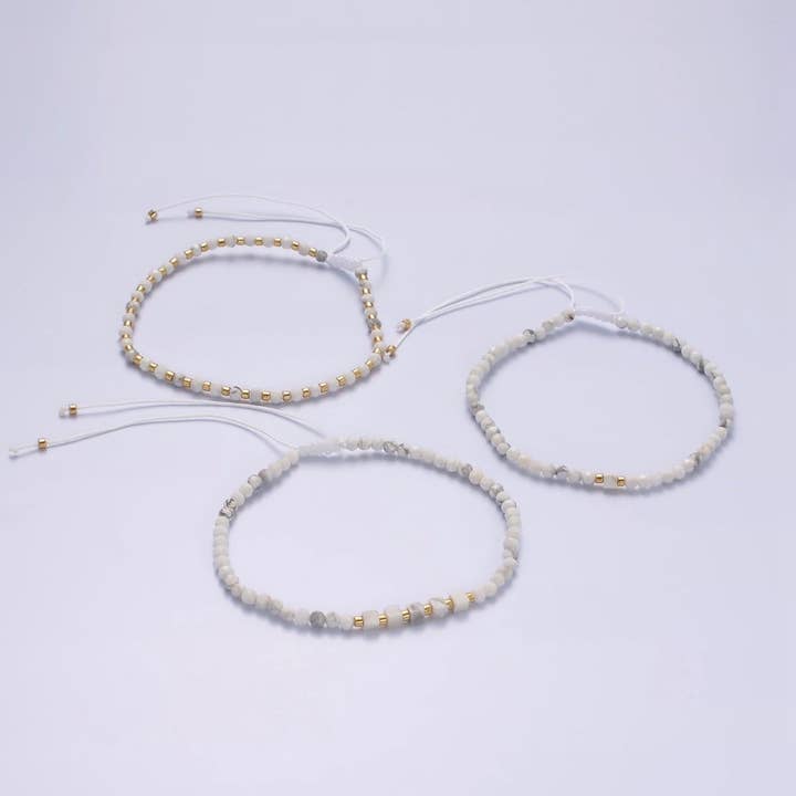 14K Gold Filled Howlite Multifaceted White Cotton String Slider Bracelet | WA-2010 - WA-2012 Clearance Pricing for wholesale by Aim Eternal