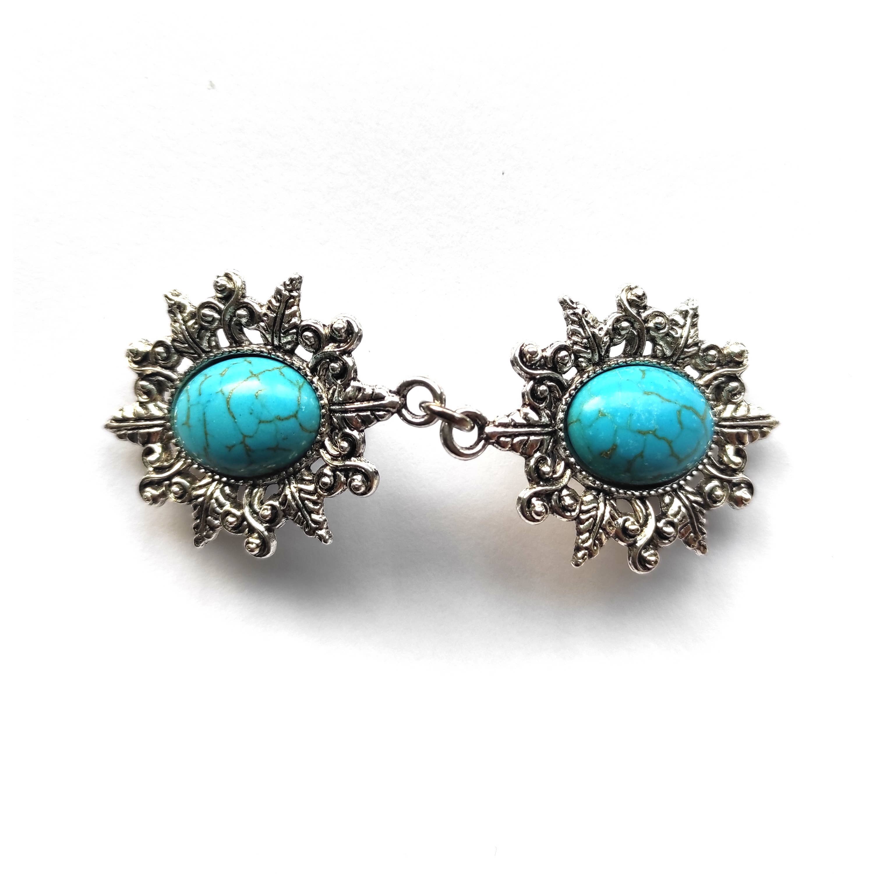 Cristina SJ creative shop - Wholesale Broche - Camee-speld met turquoise en zwarte steen voor sjaals en vesten0
