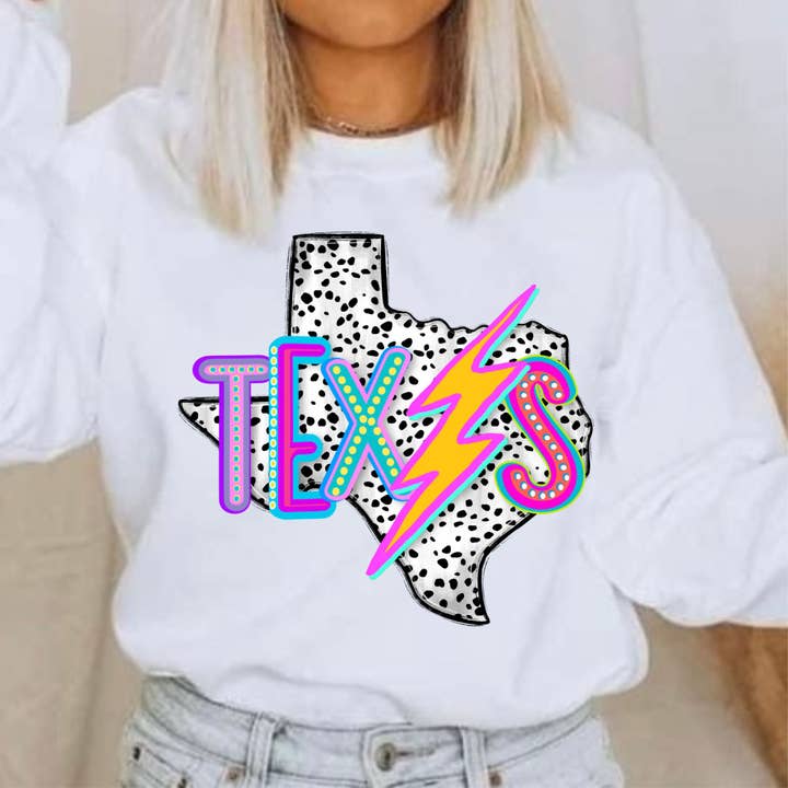 Texas Twisted Wholesale - Wholesale Graphic sweatshirt – Women’s - Texas Crewneck Graphic Sweatshirt | Neon Lone Star State
