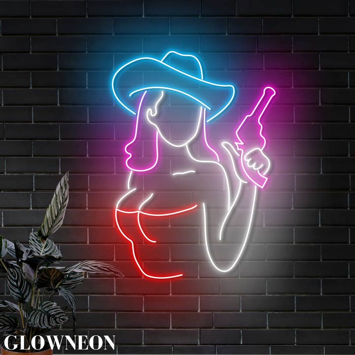 Enseigne Néon Murale Sexy Cowgirl, Décoration de Bar à Domicile Western Cowgirl pour la vente par Glow Neon
