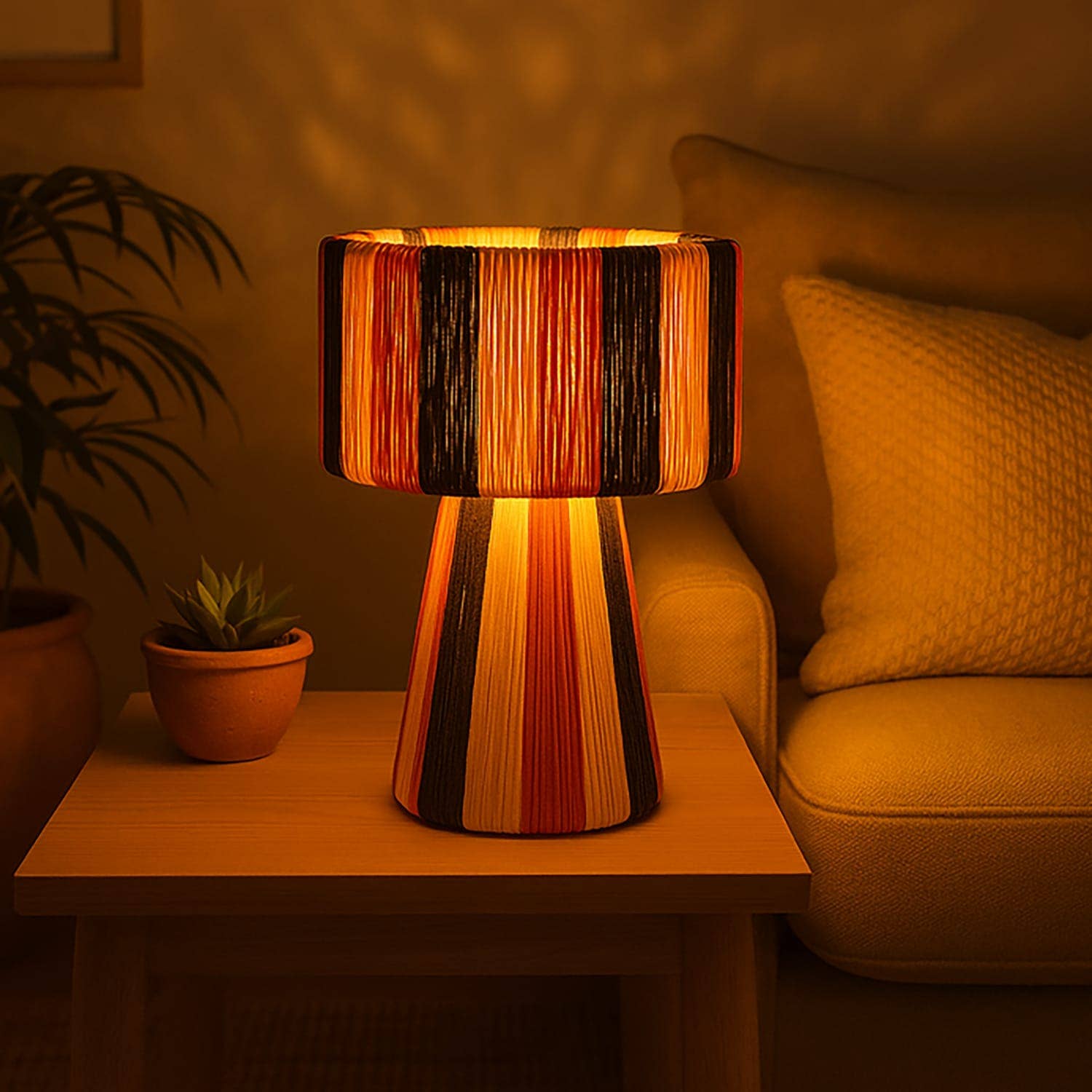 Etnico del Mondo - Wholesale Accent/Desk Lamp - Handcrafted Moroccan Mushroom Lamp in Raffia Boho Style2