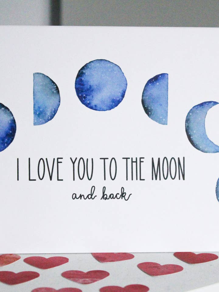 Ich liebe dich bis zum Mond | Himmlische Liebeskarte für den Großhandel von Scribbles and Doodlez