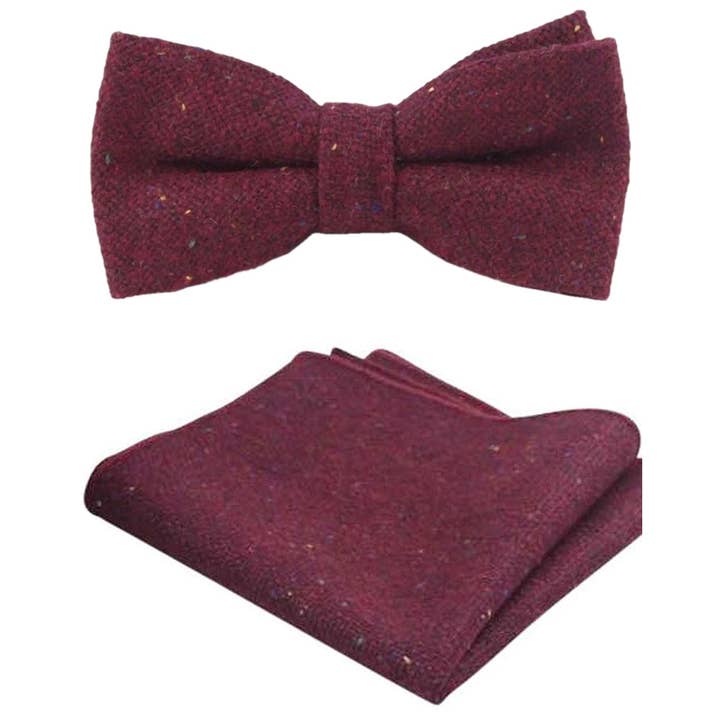 Set Papillon e Fazzoletto da Taschino Carter Tweed Rosso Borgogna per la vendita all'ingrosso da parte di Dickie Bow