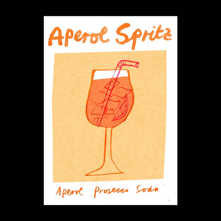 Aperol Spritz Risograph Print | Cocktail| Colourful for wholesale by Hot Pink Press