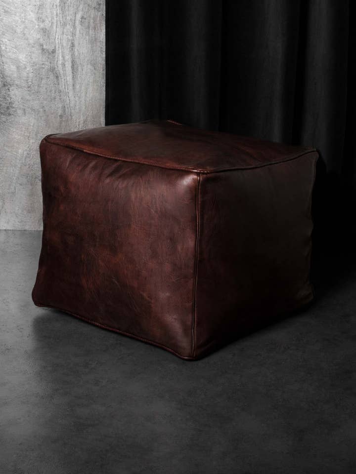 Vierkante Leren Marokkaanse Poef voor wholesale door MAISON ATLAS