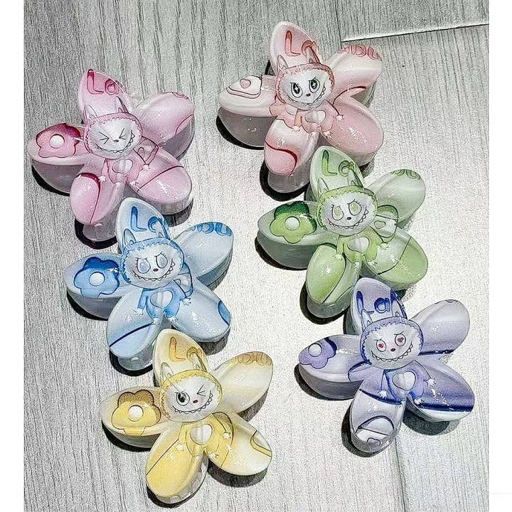 12pk Funny Character Flower Hair Jaw Claw Pin for wholesale by Diacly