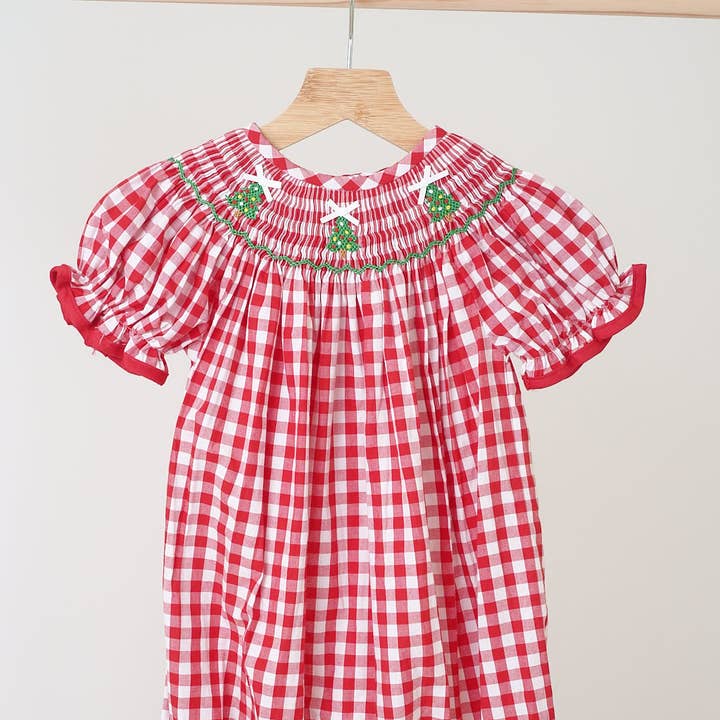 Red christmas tree hand smocked gingham romper and other Purchase Wholesale smocked christmas outfit. Free Returns & Net 60 Terms on Faire trending on Faire.