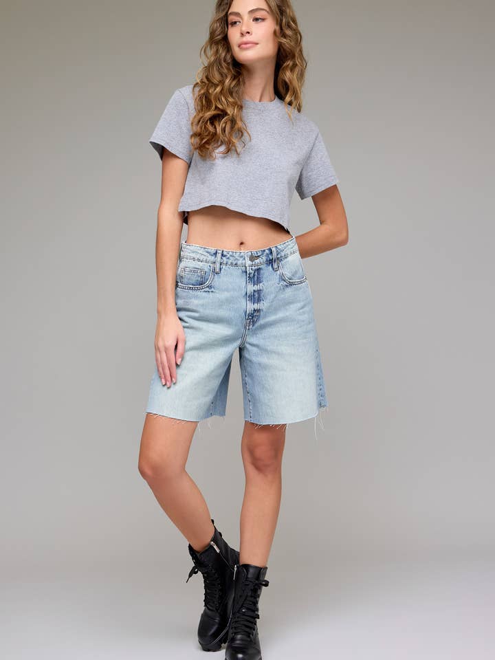 Light Wash Clean Classic 8" Inseam Bermuda for wholesale by Hidden Jeans