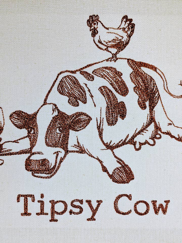 Tipsy Cow tea towel for wholesale by Red Mitten