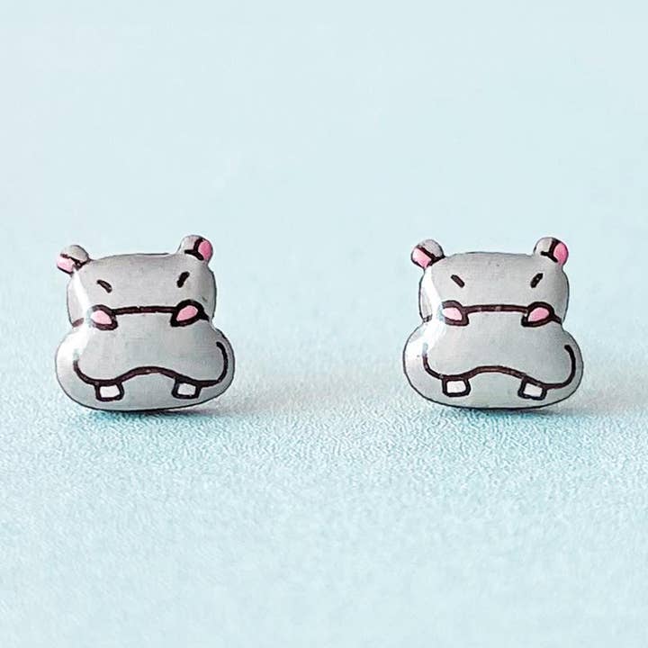 Øreringe med træpygmyflodhest og rustfrit stål for engroshandel hos PinTonik