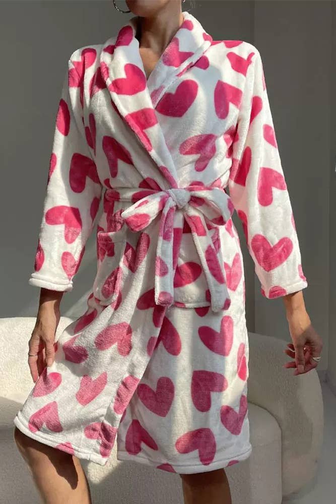 Pink Heart Print Thickened Long Tie-Up Bathrobe ZK2579 for wholesale on Faire