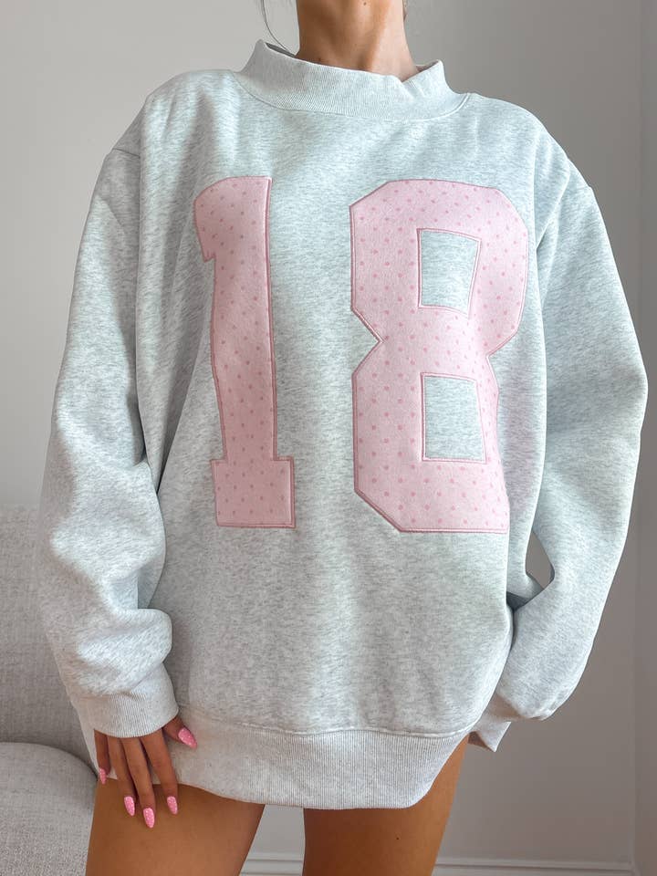 Pearl Grey 18 Senior Embroider Mockneck Sweatshirt for wholesale by Sunkissed Coconut