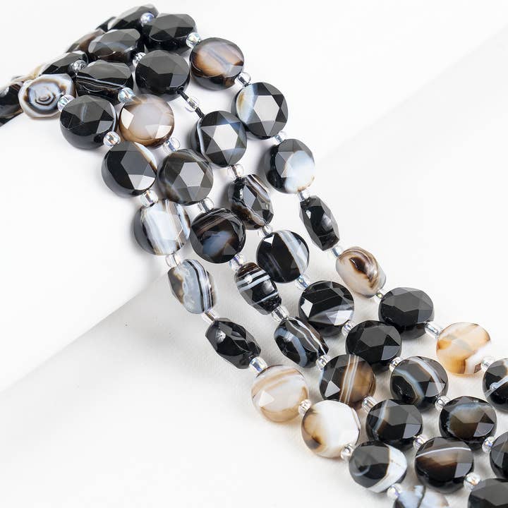 Perles Disque Heishi | Sulemani Noir | Perles Cristal Plates pour la vente par Soothing Crystals Beads