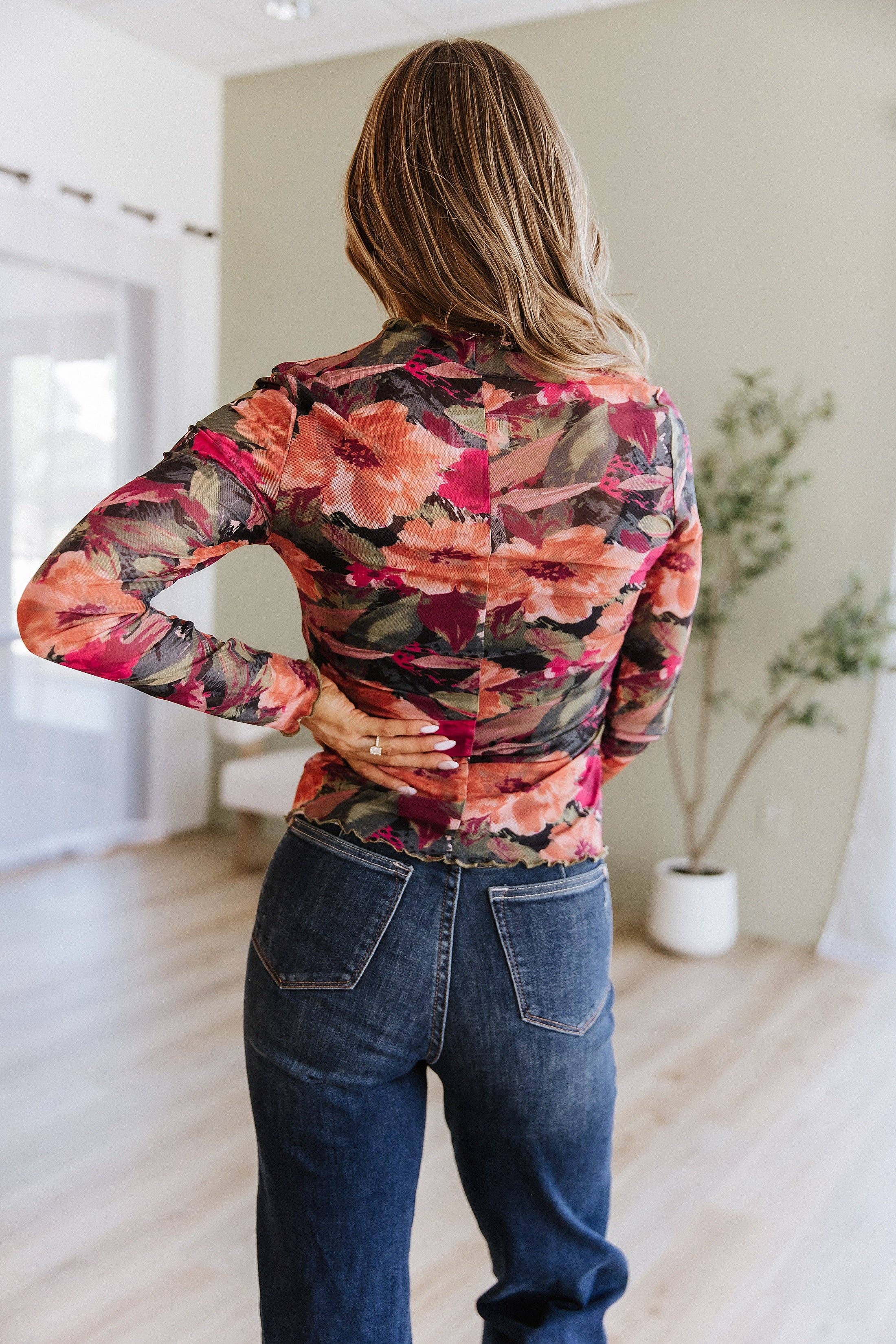 Multicolour Isolde Floral Print Mesh Top for wholesale on Faire6