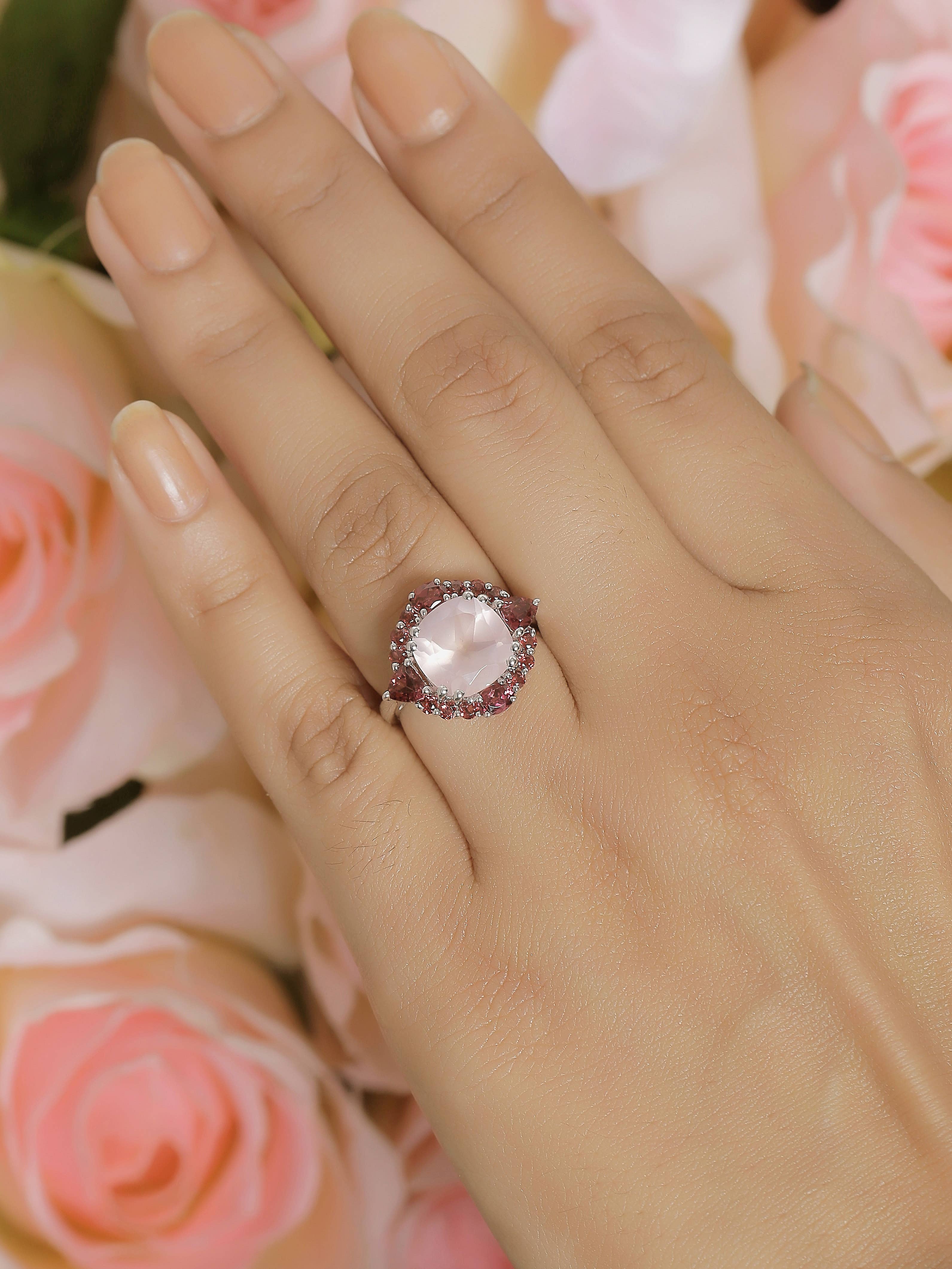 Tiramisu - Wholesale Cocktail/Statement Ring - 925 Sterling Silver Rose Quartz Gemstone Cocktail Ring2