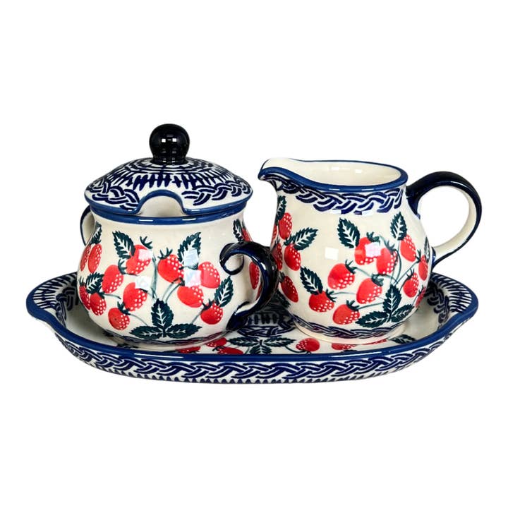Cream & Sugar Set in "Fresh Strawberries" by Manufaktura | K091U-AS70 for wholesale by Polish Pottery Outlet
