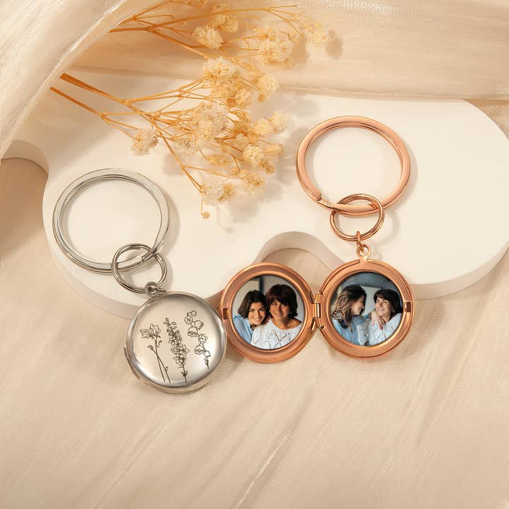 Custom Flowers Photo Locket Key Chain - Mother's Day Gift for wholesale by Anavia