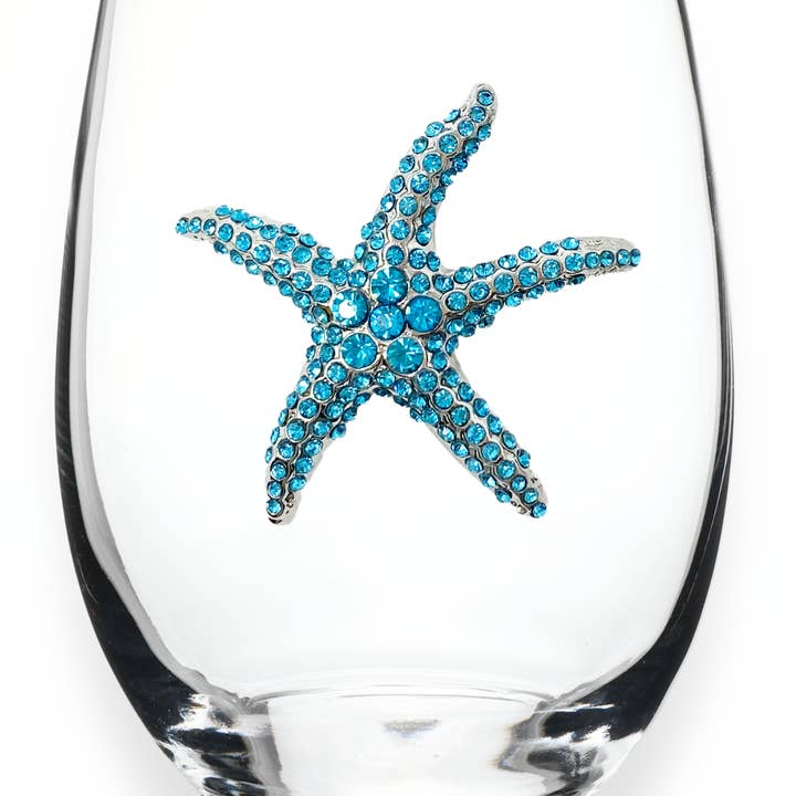 The Queens' Jewels® - Wholesale Wine Glass - Blue Starfish Jeweled Stemless Wine Glass2