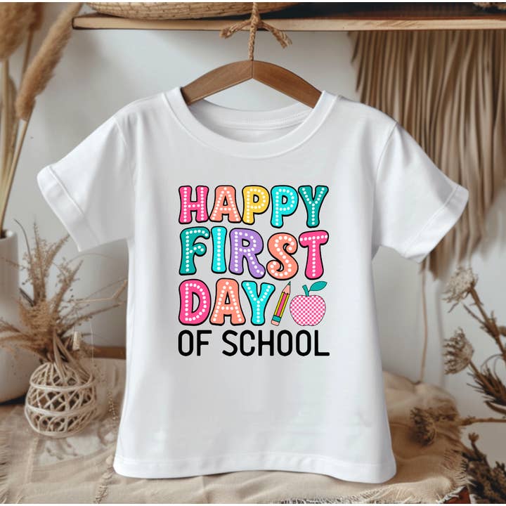 AvaryMaeInspirations - Wholesale Screen Printed T-Shirt - Kids - Happy First Day of School Girls Tee Shirt