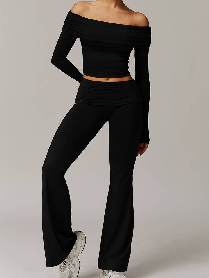 Crave by FW - Wholesale Activewear Set - Women's - Active Wear Set with Off Shoulder Crop Top and Flare Pants10