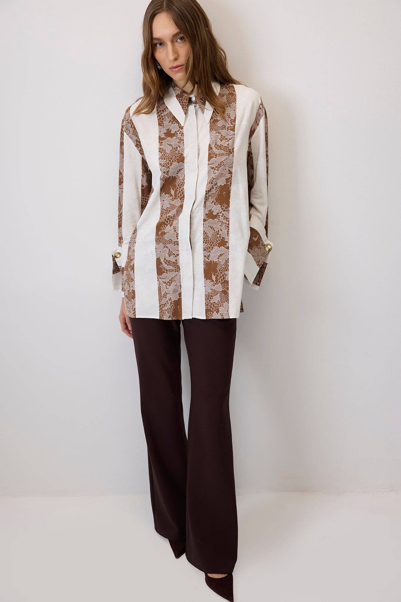 Beige LACE PATTERN BHIRT WITH WIDE CUFFS for wholesale on Faire1