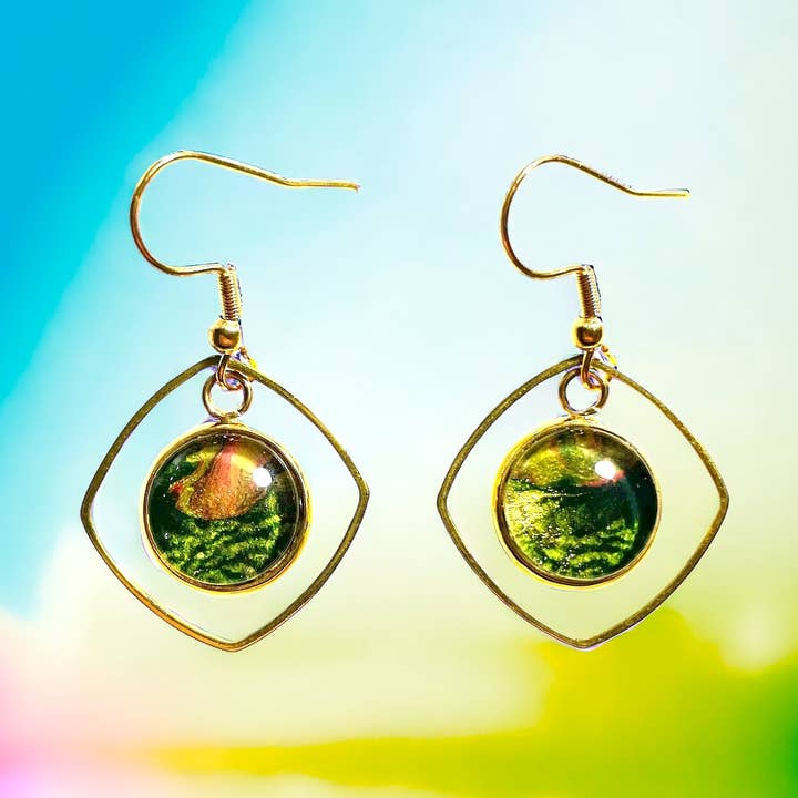 Original Artwork Squircle Small Hanging Earrings - Gold for wholesale by Drift Away Studio