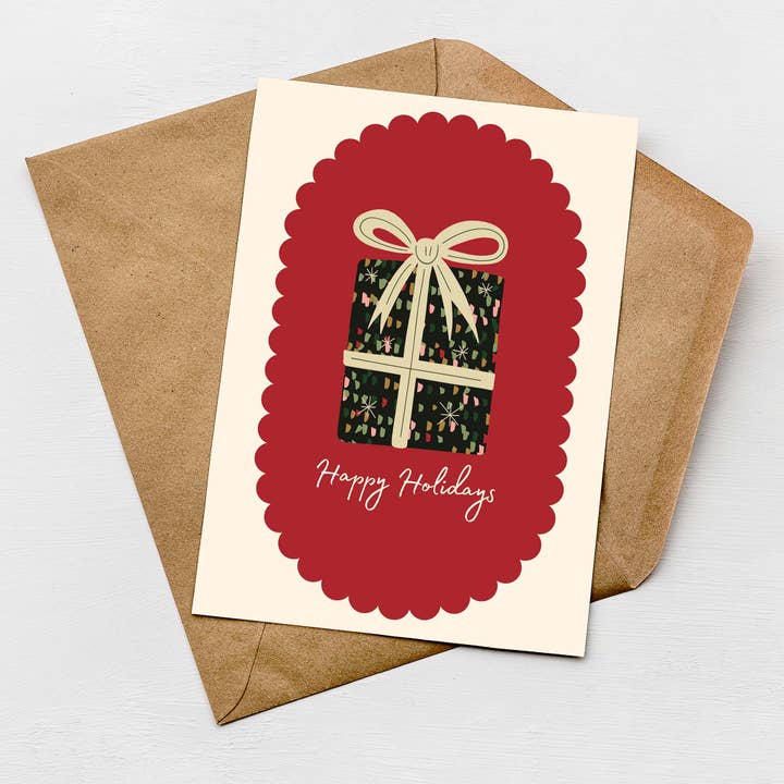 Happy Holidays Christmas Card | Festive Scallop Card for wholesale by Greenwich Paper Studio