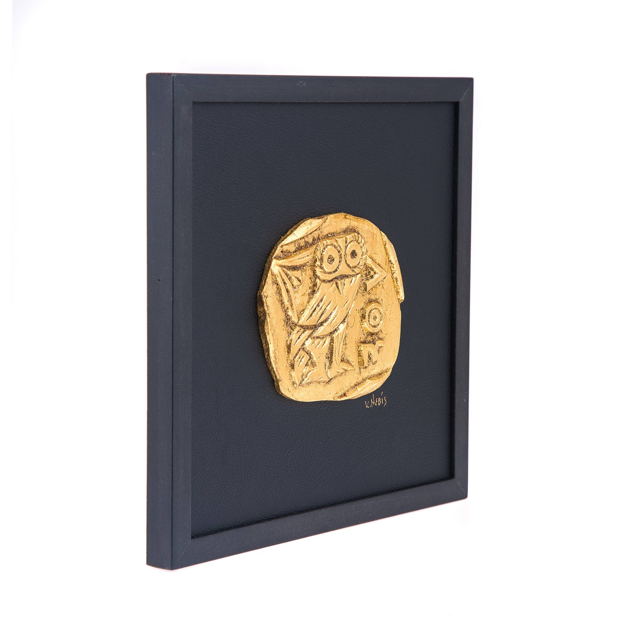 ARTIA LTD - Wholesale Wall Accent - Athenian Owl Coin, Gold Patina & Black Leather Wall & Table1