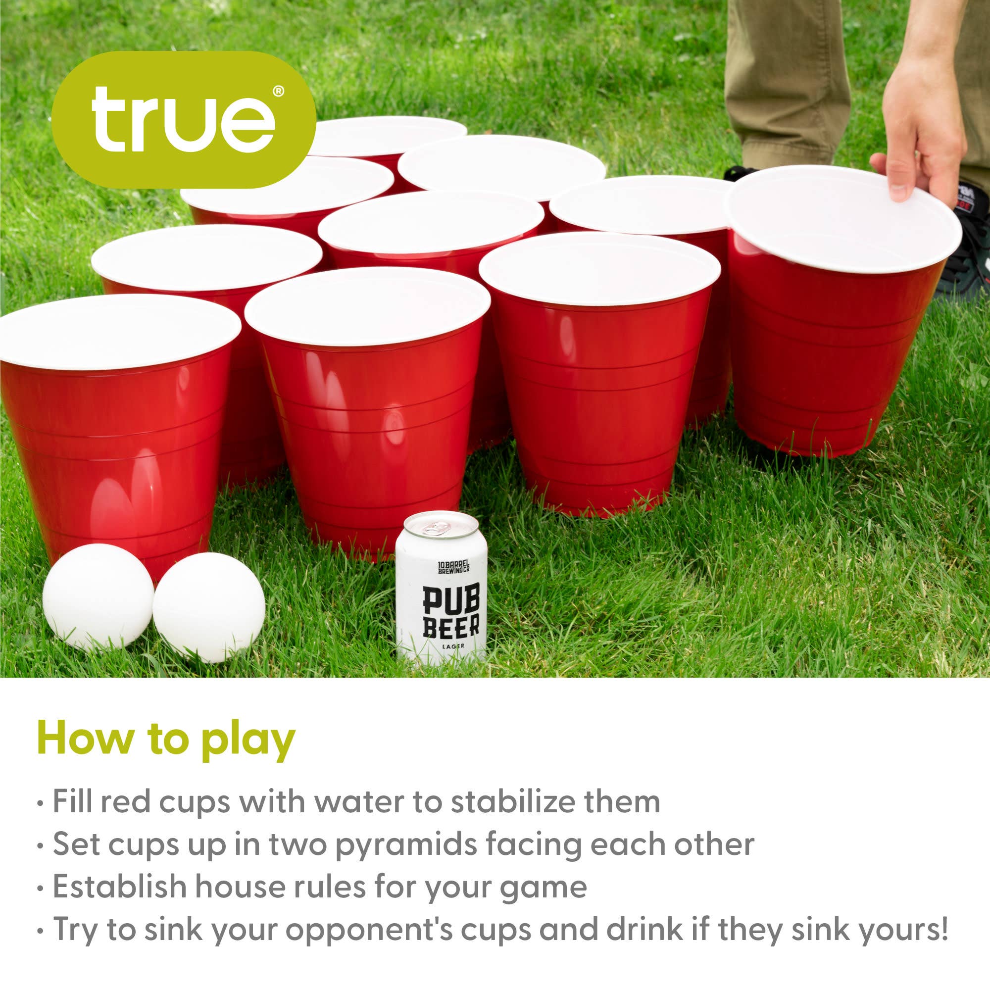 TRUE - Wholesale Board Game - Party Giant Beer Pong Set of 20 XL Cups and 4 XL Balls4