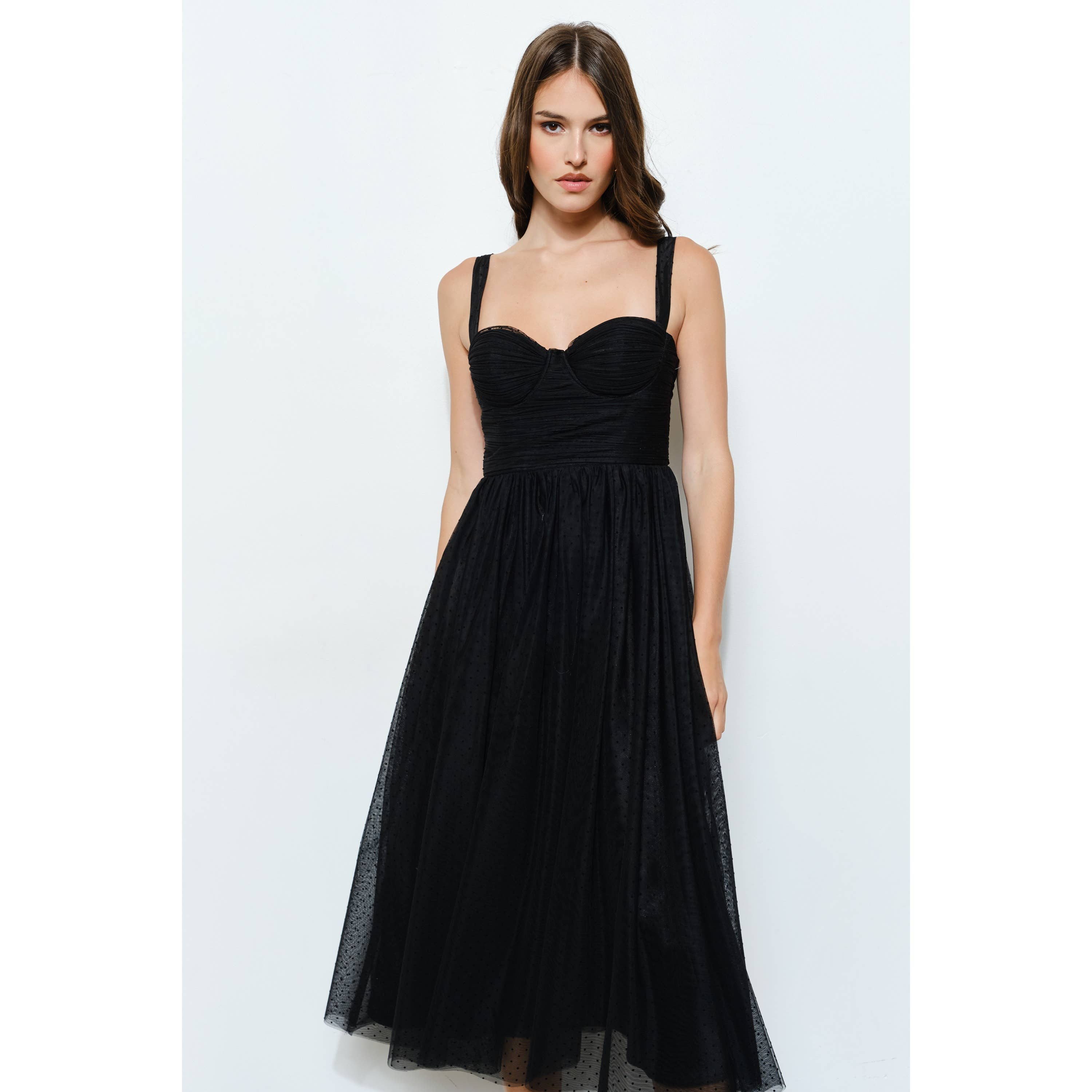 INA - Wholesale Dress - Women's - Polka Dot Tulle Bustier Midi Dress2