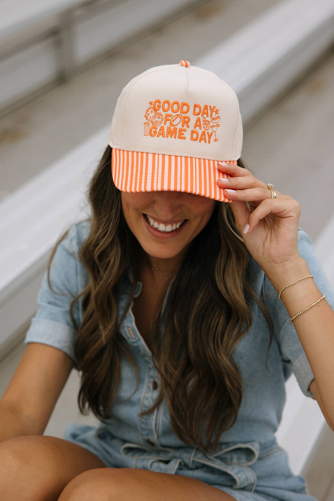Ruby Moon - Wholesale Baseball Cap - Women's - Good Day For A Game Day- Striped Bill Hat Game Day Hat4