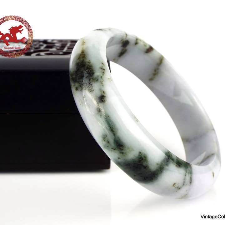 Pulseira Jadeite Jade Vintage Natural 59mm Cor Branca por atacado de Vintagecollection888