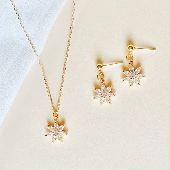 CRYSTAL FLOWER EARRINGS | gold | diamond flower earrings for wholesale by SALT by Sarah Curtis