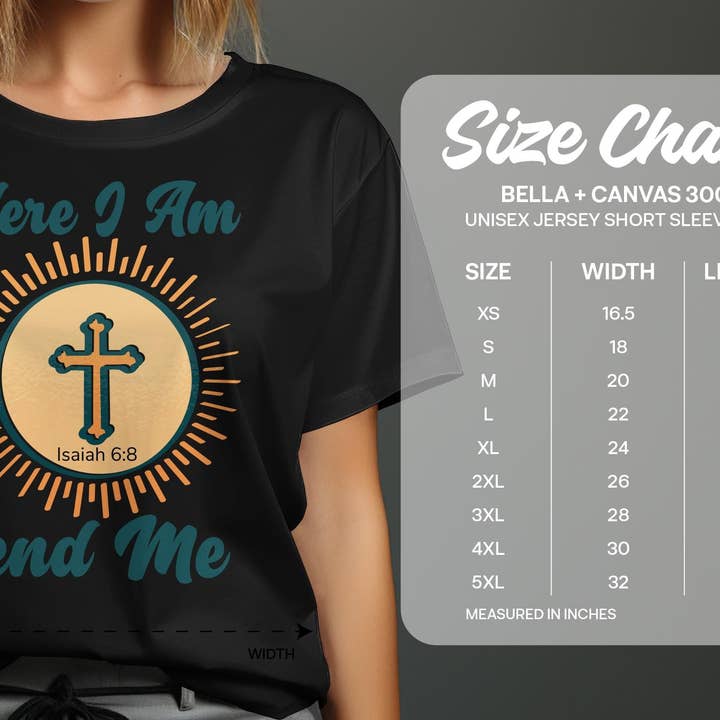 FreakyTeeFactory - Wholesale Screen Printed T-Shirt - Women's - Christian T-Shirt Here I Am Send Me, Isaiah 6 8 Scripture Tee, Religious Gift, Faith-Based Clothing, Unisex Bible Verse Shirt15