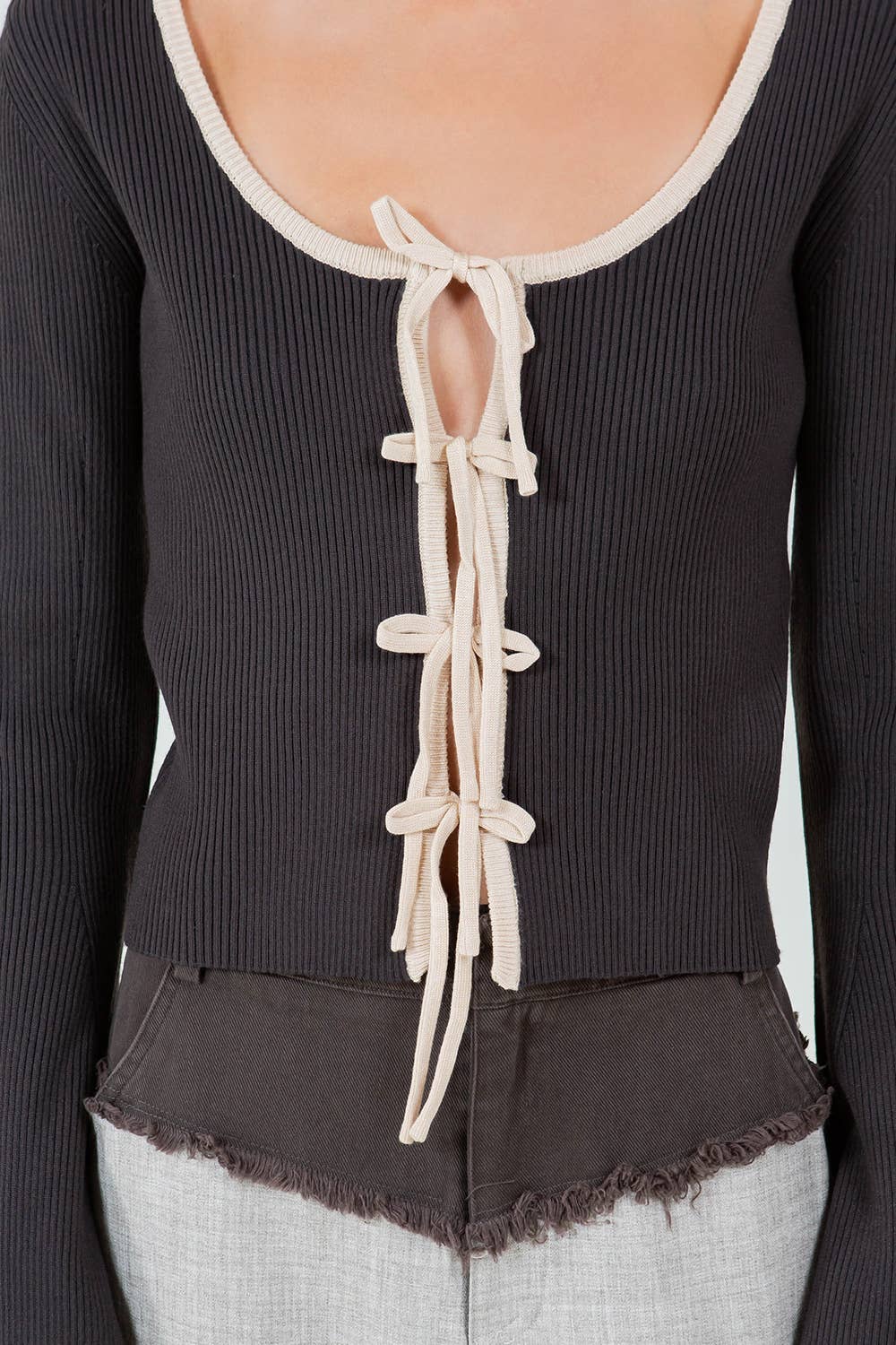 Brown Sand MULTI BOW TIES KNITTED CARDIGAN - BROWN/SAND for wholesale on Faire3